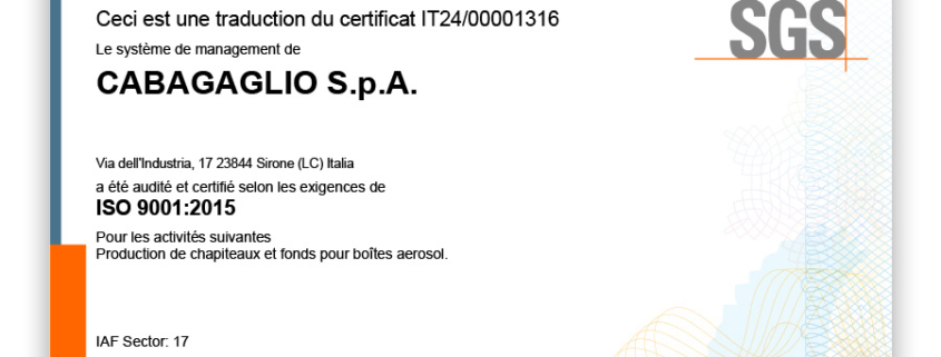 ISO9001 certificate francais
